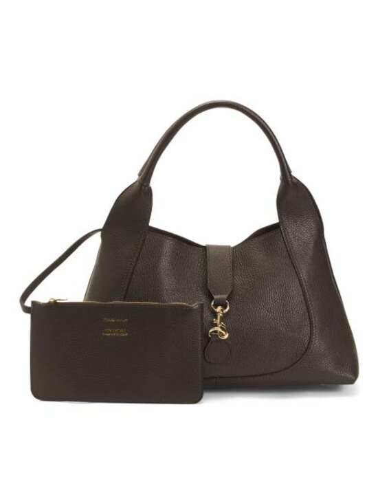 Marina Galanti Handbags - MARINA GALANTI Made In Italy Leather Shoulder Bag With Flap And Hook Lock Closur